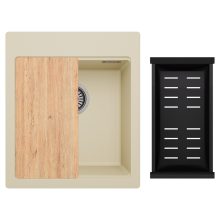 HD Infinity Beige 43 egymedencés gránit mosogatótálca szett, vágódeszkával, matt fekete csepegtetőkosárral, soft bézs színben