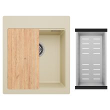 HD Infinity Beige 43 egymedencés gránit mosogatótálca szett, vágódeszkával, acél csepegtetőkosárral, soft bézs színben