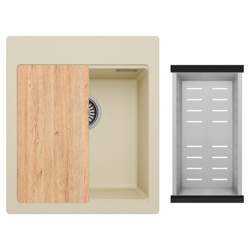 HD Infinity Beige 43 egymedencés gránit mosogatótálca szett, vágódeszkával, acél csepegtetőkosárral, soft bézs színben