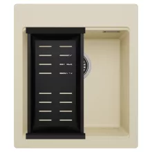 HD Infinity Beige 43 egymedencés gránit mosogatótálca szett, matt fekete csepegtetőkosárral, soft bézs színben