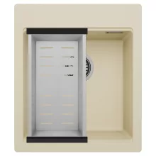 HD Infinity Beige 43 egymedencés gránit mosogatótálca szett, acél csepegtetőkosárral, soft bézs színben