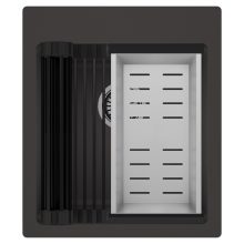 HD Infinity Antracit 43 egymedencés gránit mosogatótálca szett, matt fekete csepegtetőráccsal és krómozott kosárral, matt antracit színben, szálcsiszolt króm leeresztő szifonnal