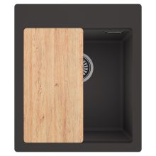 HD Infinity Antracit 43 egymedencés gránit mosogatótálca, vágódeszkával, matt antracit színben, szálcsiszolt króm leeresztő szifonnal