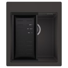 HD Infinity Antracit 43 egymedencés gránit mosogatótálca szett, matt fekete csepegtetőkosárral, matt antracit színben, szálcsiszolt króm leeresztő szifonnal