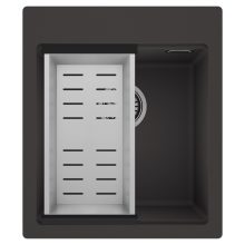 HD Infinity Antracit 43 egymedencés gránit mosogatótálca szett, acél csepegtetőkosárral, matt antracit színben, szálcsiszolt króm leeresztő szifonnal