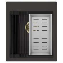 HD Infinity Antracit 43 egymedencés gránit mosogatótálca szett, matt fekete csepegtetőráccsal és krómozott kosárral, matt antracit színben, szálcsiszolt arany leeresztő szifonnal