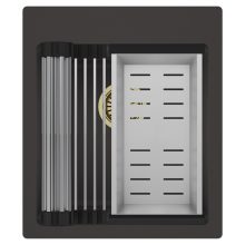 HD Infinity Antracit 43 egymedencés gránit mosogatótálca szett, acél csepegtetőráccsal és kosárral, matt antracit színben, szálcsiszolt arany leeresztő szifonnal