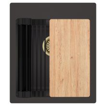 HD Infinity Antracit 43 egymedencés gránit mosogatótálca szett, vágódeszkával, matt fekete csepegtetőráccsal, matt antracit színben, szálcsiszolt arany leeresztő szifonnal