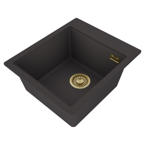HD Infinity Antracit 43 egymedencés gránit mosogatótálca, vágódeszkával, matt antracit színben, szálcsiszolt arany leeresztő szifonnal