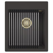 HD Infinity Antracit 43 egymedencés gránit mosogatótálca szett, acél csepegtetőráccsal, matt antracit színben, szálcsiszolt arany leeresztő szifonnal