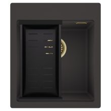 HD Infinity Antracit 43 egymedencés gránit mosogatótálca szett, matt fekete csepegtetőkosárral, matt antracit színben, szálcsiszolt arany leeresztő szifonnal