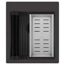 HD Infinity Antracit 43 egymedencés gránit mosogatótálca szett, matt fekete csepegtetőráccsal és krómozott kosárral, matt antracit színben, matt fekete leeresztő szifonnal