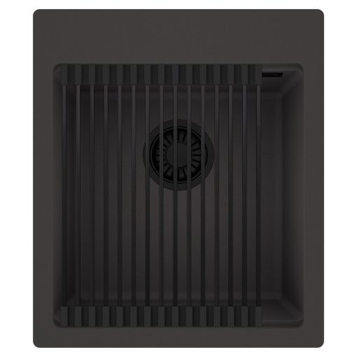 HD Infinity Antracit 43 egymedencés gránit mosogatótálca szett, matt fekete csepegtetőráccsal, matt antracit színben, matt fekete leeresztő szifonnal