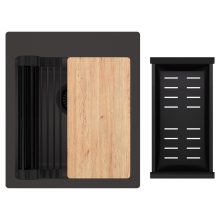 HD Infinity Antracit 43 egymedencés gránit mosogatótálca szett, vágódeszkával, matt fekete csepegtetőráccsal és kosárral, matt antracit színben, matt fekete leeresztő szifonnal