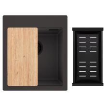 HD Infinity Antracit 43 egymedencés gránit mosogatótálca szett, vágódeszkával, matt fekete csepegtetőkosárral, matt antracit színben, matt fekete leeresztő szifonnal