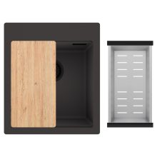 HD Infinity Antracit 43 egymedencés gránit mosogatótálca szett, vágódeszkával, acél csepegtetőkosárral, matt antracit színben, matt fekete leeresztő szifonnal