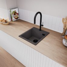 HD Infinity Antracit 43 egymedencés gránit mosogatótálca, vágódeszkával, matt antracit színben, matt fekete leeresztő szifonnal