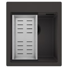 HD Infinity Antracit 43 egymedencés gránit mosogatótálca szett, acél csepegtetőkosárral, matt antracit színben, matt fekete leeresztő szifonnal