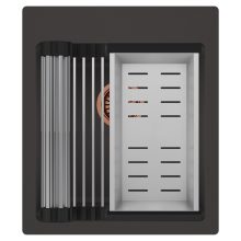 HD Infinity Antracit 43 egymedencés gránit mosogatótálca szett, acél csepegtetőráccsal és kosárral, matt antracit színben, szálcsiszolt réz leeresztő szifonnal