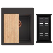 HD Infinity Antracit 43 egymedencés gránit mosogatótálca szett, vágódeszkával, matt fekete csepegtetőkosárral, matt antracit színben, szálcsiszolt réz leeresztő szifonnal