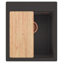 HD Infinity Antracit 43 egymedencés gránit mosogatótálca, vágódeszkával, matt antracit színben, szálcsiszolt réz leeresztő szifonnal