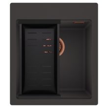 HD Infinity Antracit 43 egymedencés gránit mosogatótálca szett, matt fekete csepegtetőkosárral, matt antracit színben, szálcsiszolt réz leeresztő szifonnal