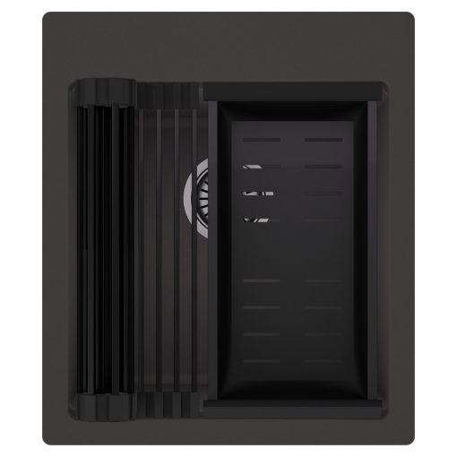 HD Infinity Antracit 43 egymedencés gránit mosogatótálca szett, matt fekete csepegtetőráccsal és kosárral, matt antracit színben