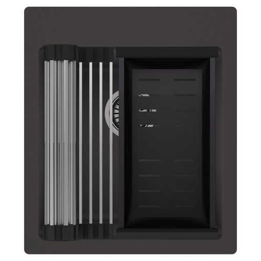 HD Infinity Antracit 43 egymedencés gránit mosogatótálca szett, acél csepegtetőráccsal és matt fekete kosárral, matt antracit színben