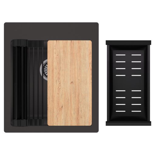 HD Infinity Antracit 43 egymedencés gránit mosogatótálca szett, vágódeszkával, matt fekete csepegtetőráccsal és kosárral, matt antracit színben