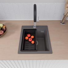 HD Infinity Antracit 43 egymedencés gránit mosogatótálca szett, vágódeszkával, matt fekete csepegtetőráccsal és kosárral, matt antracit színben