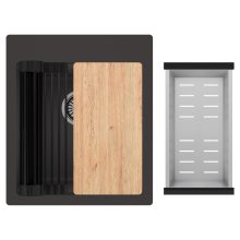 HD Infinity Antracit 43 egymedencés gránit mosogatótálca szett, vágódeszkával, matt fekete csepegtetőráccsal és krómozott kosárral, matt antracit színben