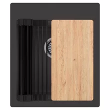 HD Infinity Antracit 43 egymedencés gránit mosogatótálca szett, vágódeszkával, matt fekete csepegtetőráccsal, matt antracit színben