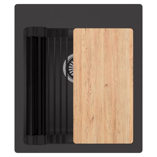 HD Infinity Antracit 43 egymedencés gránit mosogatótálca szett, vágódeszkával, matt fekete csepegtetőráccsal, matt antracit színben