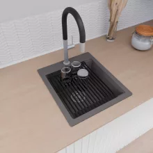 HD Infinity Antracit 43 egymedencés gránit mosogatótálca szett, vágódeszkával, matt fekete csepegtetőráccsal, matt antracit színben