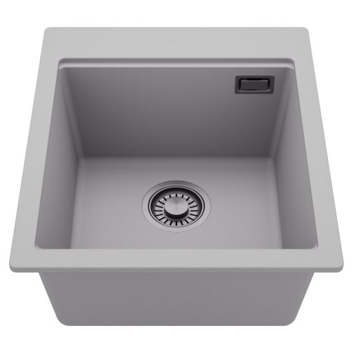 HD Infinity Grey 43 egymedencés gránit mosogatótálca, alpesi szürke színben, szálcsiszolt króm leeresztő szifonnal