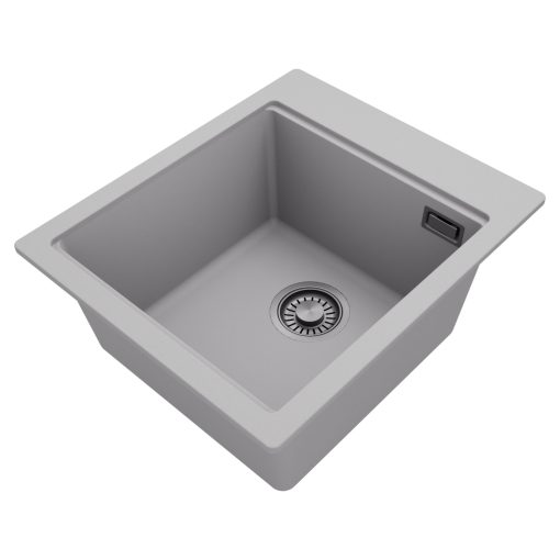 HD Infinity Grey 43 egymedencés gránit mosogatótálca, alpesi szürke színben, szálcsiszolt króm leeresztő szifonnal