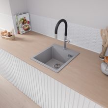 HD Infinity Grey 43 egymedencés gránit mosogatótálca, alpesi szürke színben, szálcsiszolt króm leeresztő szifonnal