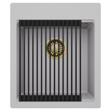 HD Infinity Grey 43 egymedencés gránit mosogatótálca szett, matt fekete csepegtetőráccsal, alpesi szürke színben, szálcsiszolt arany leeresztő szifonnal