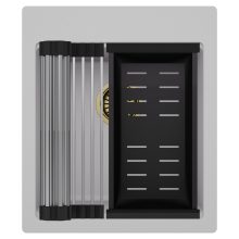 HD Infinity Grey 43 egymedencés gránit mosogatótálca szett, acél csepegtetőráccsal és matt fekete kosárral, alpesi szürke színben, szálcsiszolt arany leeresztő szifonnal