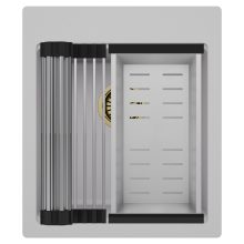 HD Infinity Grey 43 egymedencés gránit mosogatótálca szett, acél csepegtetőráccsal és kosárral, alpesi szürke színben, szálcsiszolt arany leeresztő szifonnal