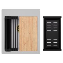 HD Infinity Grey 43 egymedencés gránit mosogatótálca szett, vágódeszkával, matt fekete csepegtetőráccsal és kosárral, alpesi szürke színben, szálcsiszolt arany leeresztő szifonnal