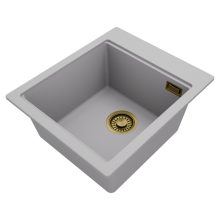 HD Infinity Grey 43 egymedencés gránit mosogatótálca, vágódeszkával, alpesi szürke színben, szálcsiszolt arany leeresztő szifonnal