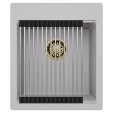 HD Infinity Grey 43 egymedencés gránit mosogatótálca szett, acél csepegtetőráccsal, alpesi szürke színben, szálcsiszolt arany leeresztő szifonnal