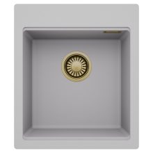 HD Infinity Grey 43 egymedencés gránit mosogatótálca, alpesi szürke színben, szálcsiszolt arany leeresztő szifonnal