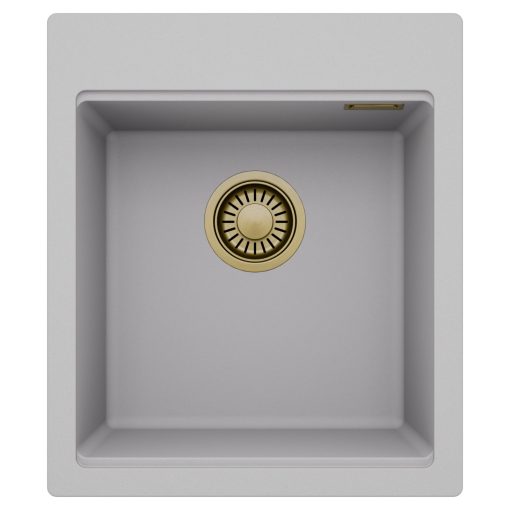HD Infinity Grey 43 egymedencés gránit mosogatótálca, alpesi szürke színben, szálcsiszolt arany leeresztő szifonnal