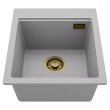 HD Infinity Grey 43 egymedencés gránit mosogatótálca, alpesi szürke színben, szálcsiszolt arany leeresztő szifonnal