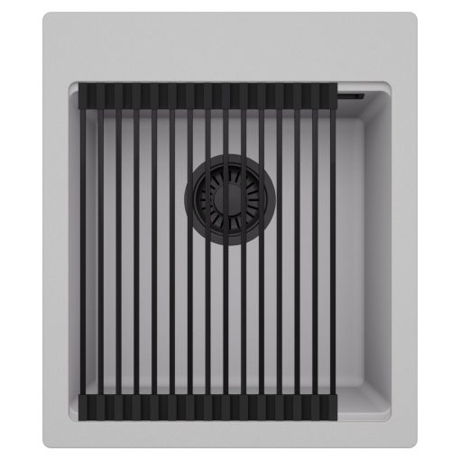 HD Infinity Grey 43 egymedencés gránit mosogatótálca szett, matt fekete csepegtetőráccsal, alpesi szürke színben, matt fekete leeresztő szifonnal
