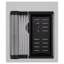 HD Infinity Grey 43 egymedencés gránit mosogatótálca szett, acél csepegtetőráccsal és matt fekete kosárral, alpesi szürke színben, matt fekete leeresztő szifonnal