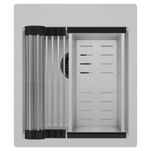 HD Infinity Grey 43 egymedencés gránit mosogatótálca szett, acél csepegtetőráccsal és kosárral, alpesi szürke színben, matt fekete leeresztő szifonnal