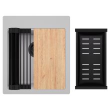 HD Infinity Grey 43 egymedencés gránit mosogatótálca szett, vágódeszkával, matt fekete csepegtetőráccsal és kosárral, alpesi szürke színben, matt fekete leeresztő szifonnal